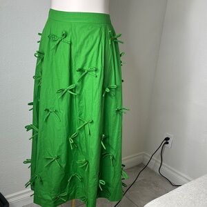 Anthropologie L-XL Vibrant Green Maxi Skirt with Bow Trim